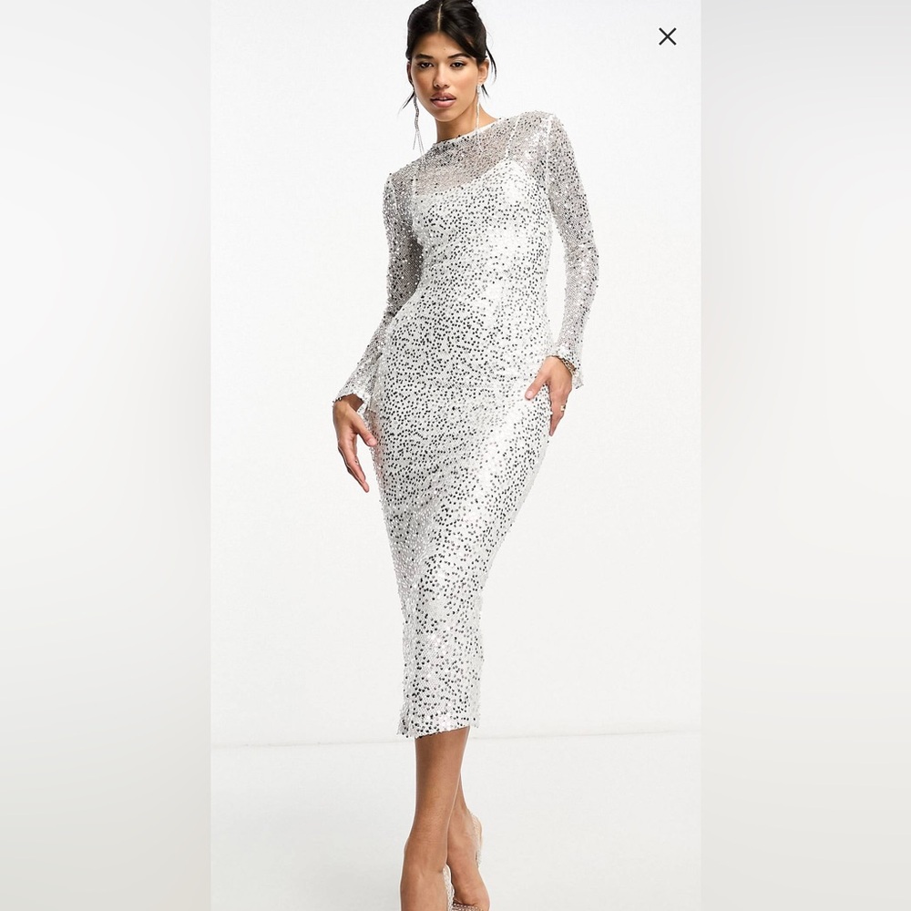 Rare London sequin sheer overlay dress